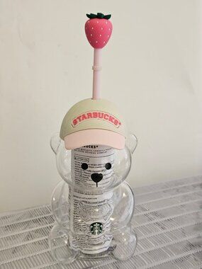 Starbucks Pink Bearista Bear Cup With Strawberry Topper Baseball Cup New 2026